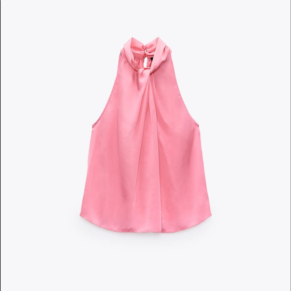 zara bubble gum pink knitted halter satin top